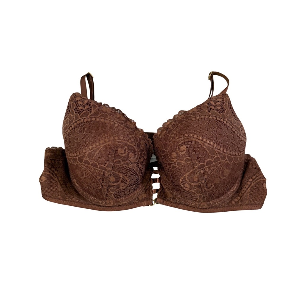 Womens 36B Aerie Push Up Bra Brown Lace‎ Underwire Romantic Boho Minimalist Soft
